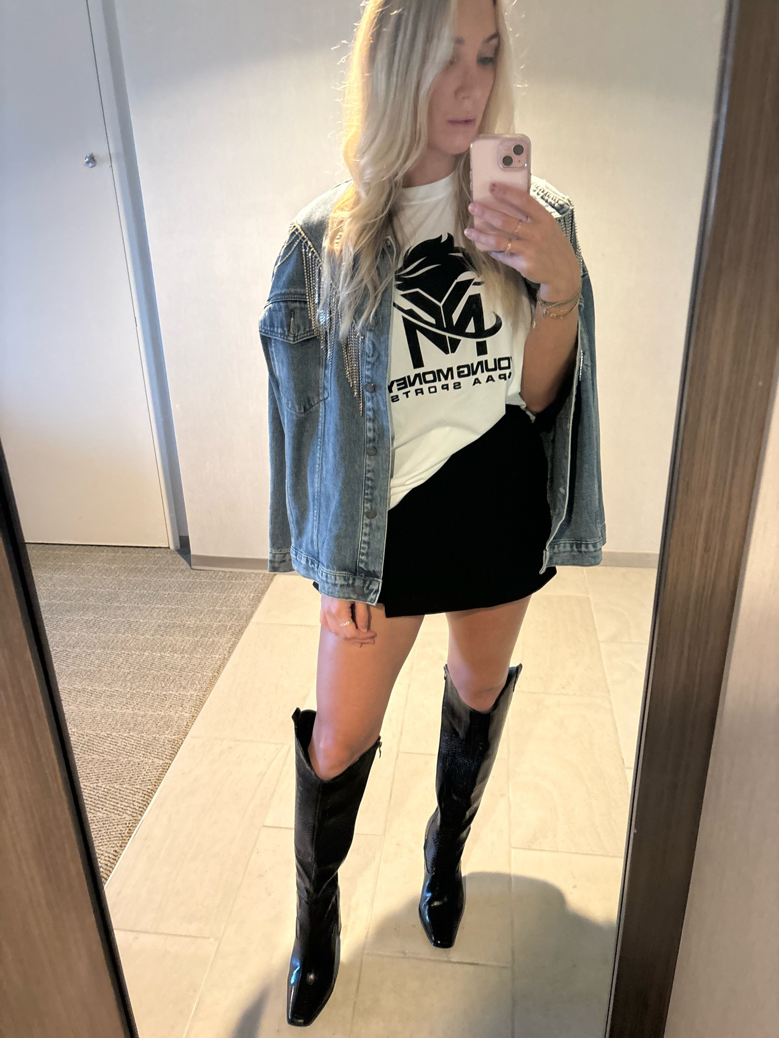 My second option for the Jets home opener game. Love these knee high cowboy like boots and this rhinestone fringe denim jacket. Perfection  

#LTKFindsUnder100 #LTKSeasonal #LTKStyleTip