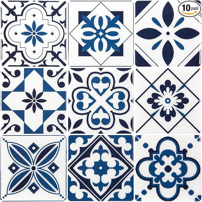 LONGKING Peel and Stick Backsplash Tile Stickers, Admiral Blue Geometric-Shaped Pattern Tile for ... | Amazon (US)