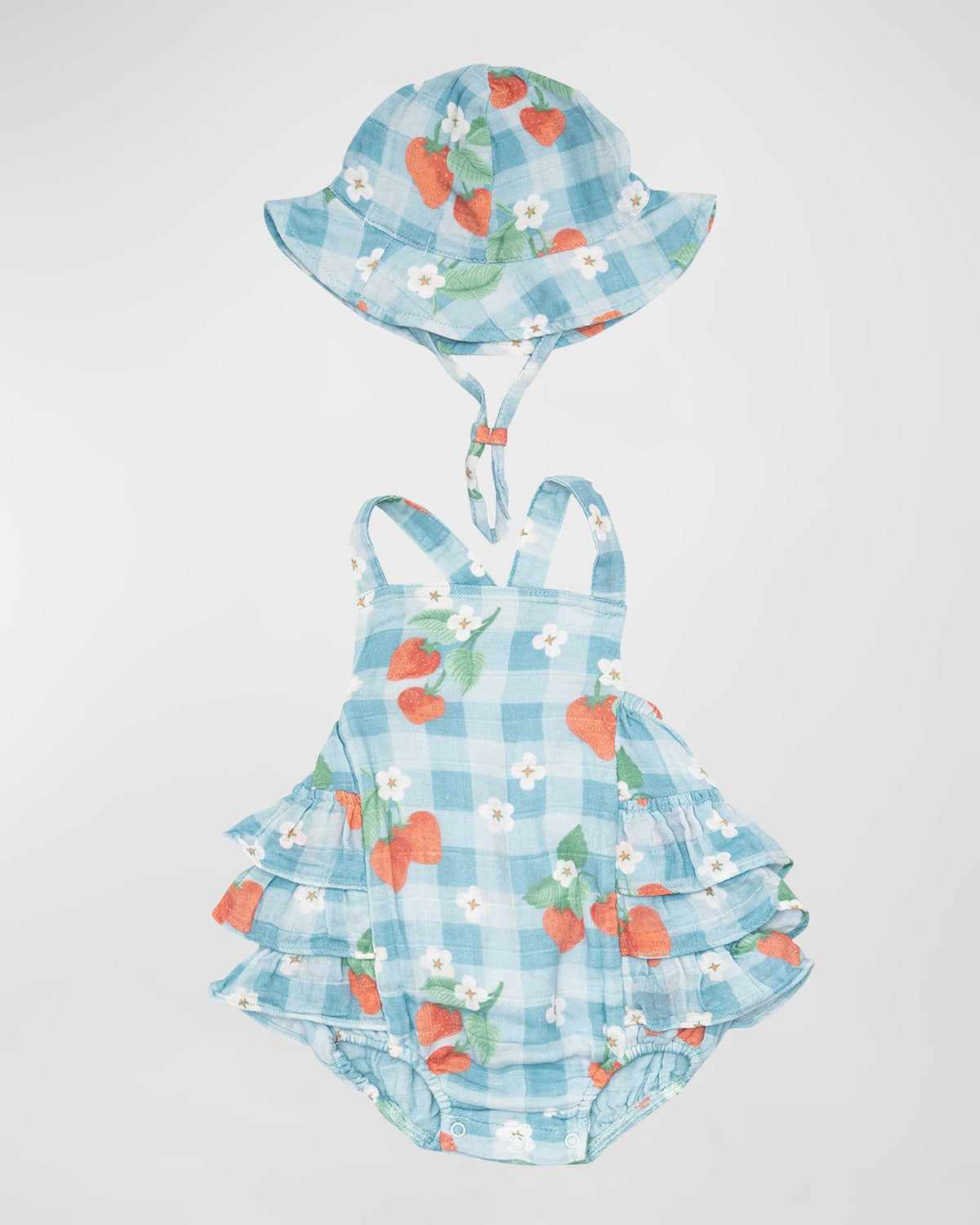 Girl's Strawberry Gingham Sunsuit with Hat, Size 0-18M | Neiman Marcus