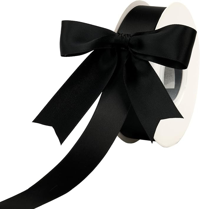 Black Ribbon 1 Inch Double Face Satin Ribbon Black Ribbon for Gift Wrapping Bridal Bouquet Ribbon... | Amazon (US)