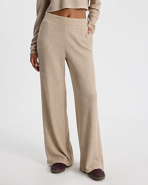 High Waisted Glitter Waffle Pull On Wide Leg Pant | Express