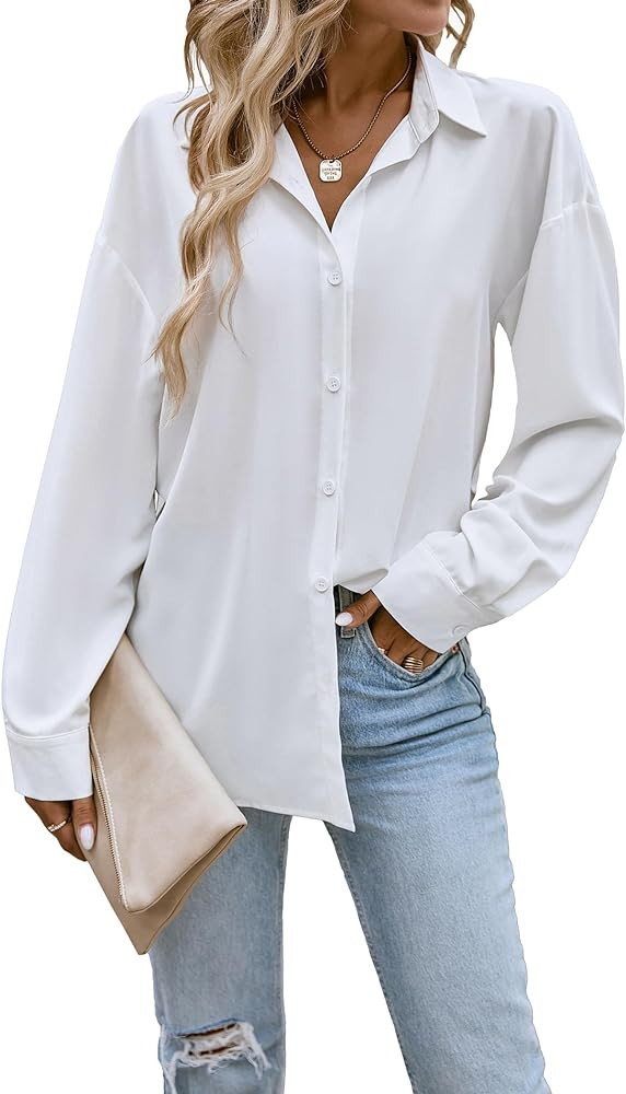 Button Down Shirts for Women Long Sleeve Collared Blouse Business Casual Tops | Amazon (US)