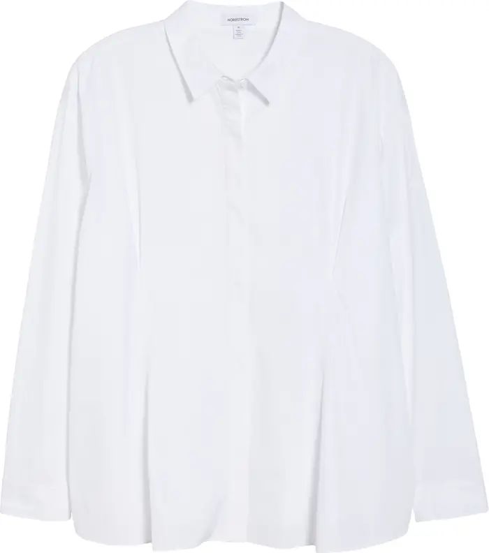 Nordstrom Pleated Cotton Poplin Button-Up Shirt | Nordstrom | Nordstrom