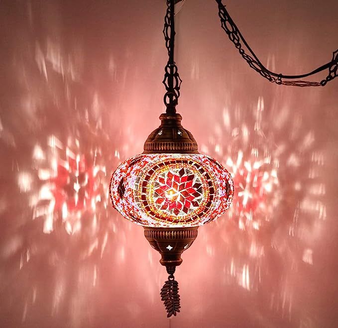 DEMMEX (8 Colors) Turkish Moroccan Mosaic Swag Plug in Pendant Ceiling Hanging Light with 15feet ... | Amazon (US)