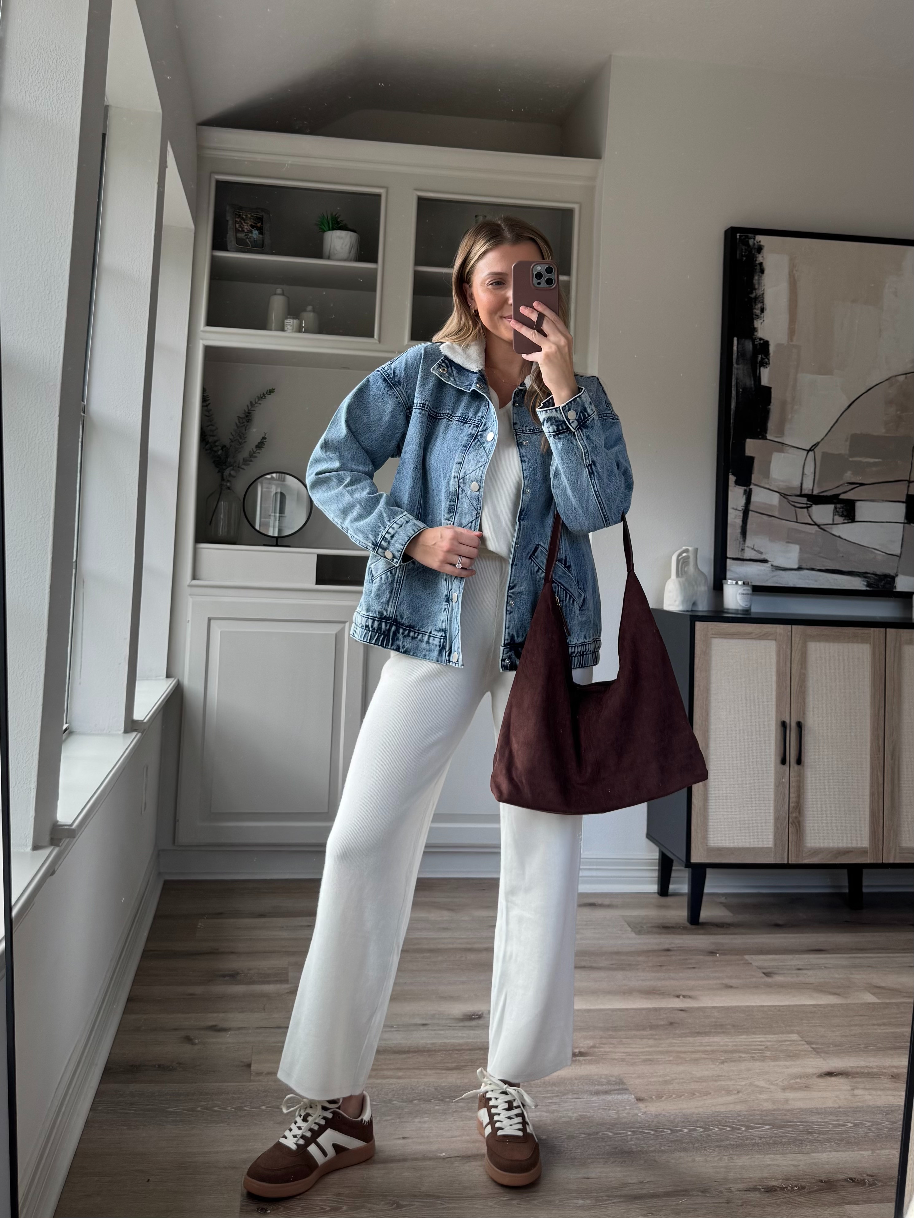 Casual cozy fall outfit | Wearing L in denim jacket and M in white sweater set.  

 

#LTKSeasonal #LTKFindsUnder50