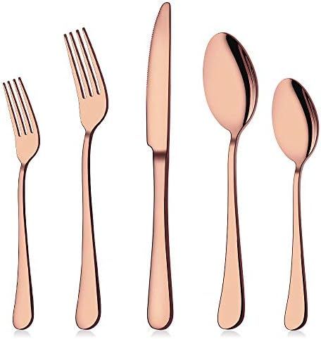 Aisoso Copper Silverware Set, 20-Piece Flatware Set Rose Gold Cutlery Stainless Steel Kitchen Ute... | Amazon (US)
