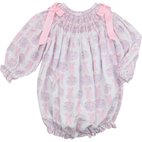 Pink Floral Pumpkin And Bow Smocked Bow Bubble | Cecil and Lou
