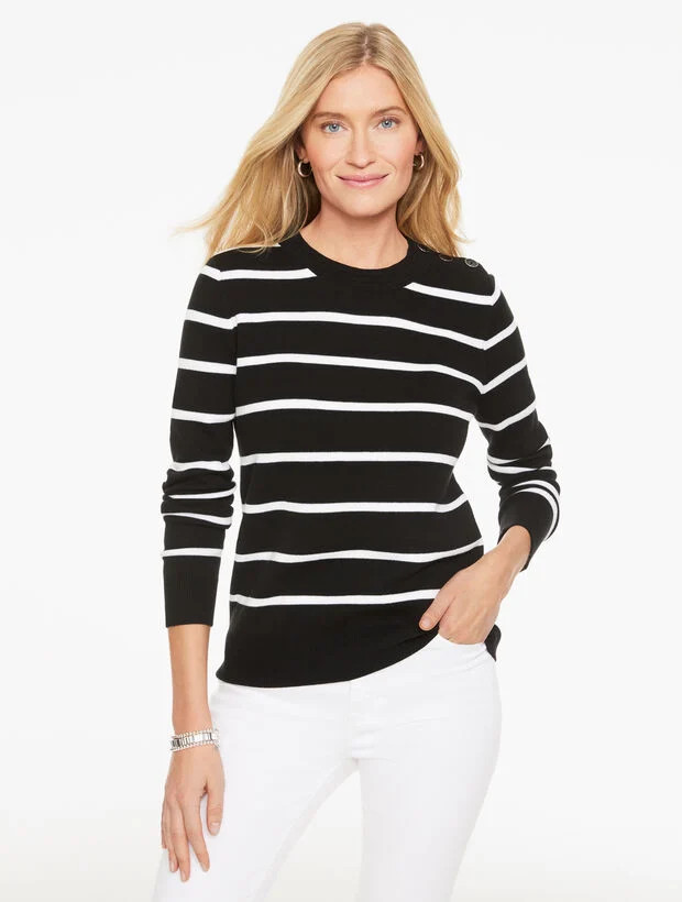Button Crewneck Pullover - Stripe | Talbots