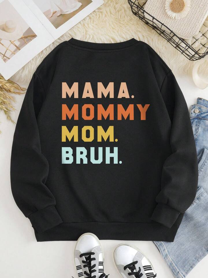 SHEIN LUNE Letter Graphic Thermal Lined Sweatshirt | SHEIN