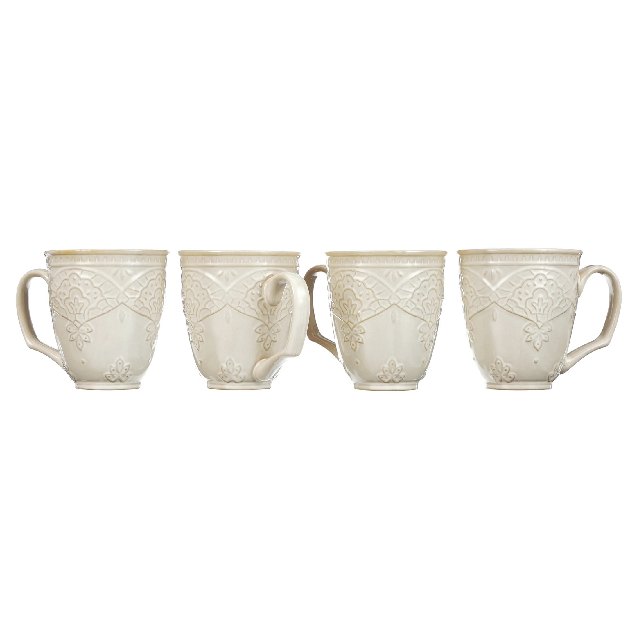 The Pioneer Woman Farmhouse Lace 4-Piece 17-Ounce Mug Set, Off White - Walmart.com | Walmart (US)