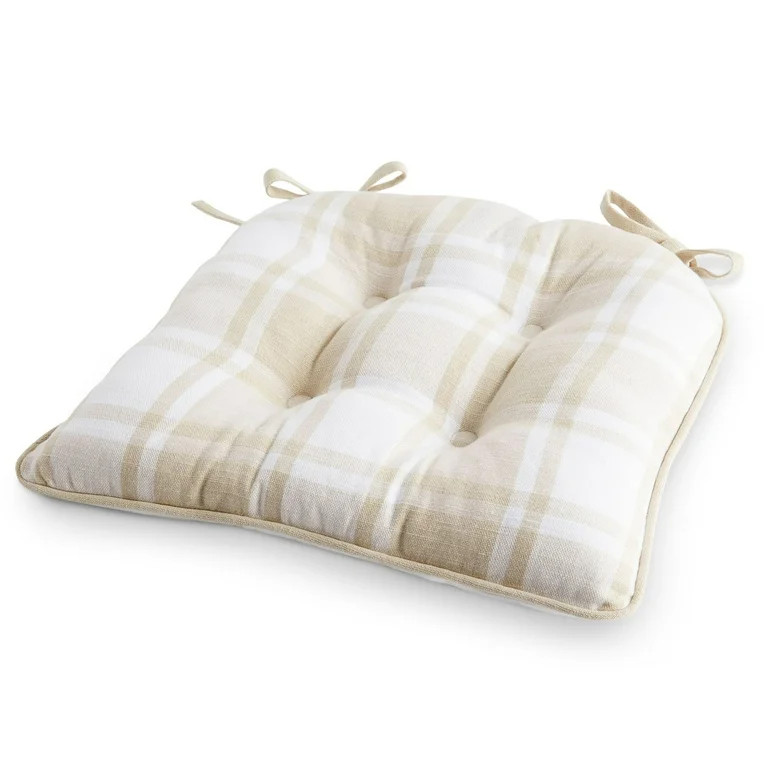 Better Homes & Gardens Plaid Chair Cushion, Beige, 16"W x 17"L | Walmart (US)