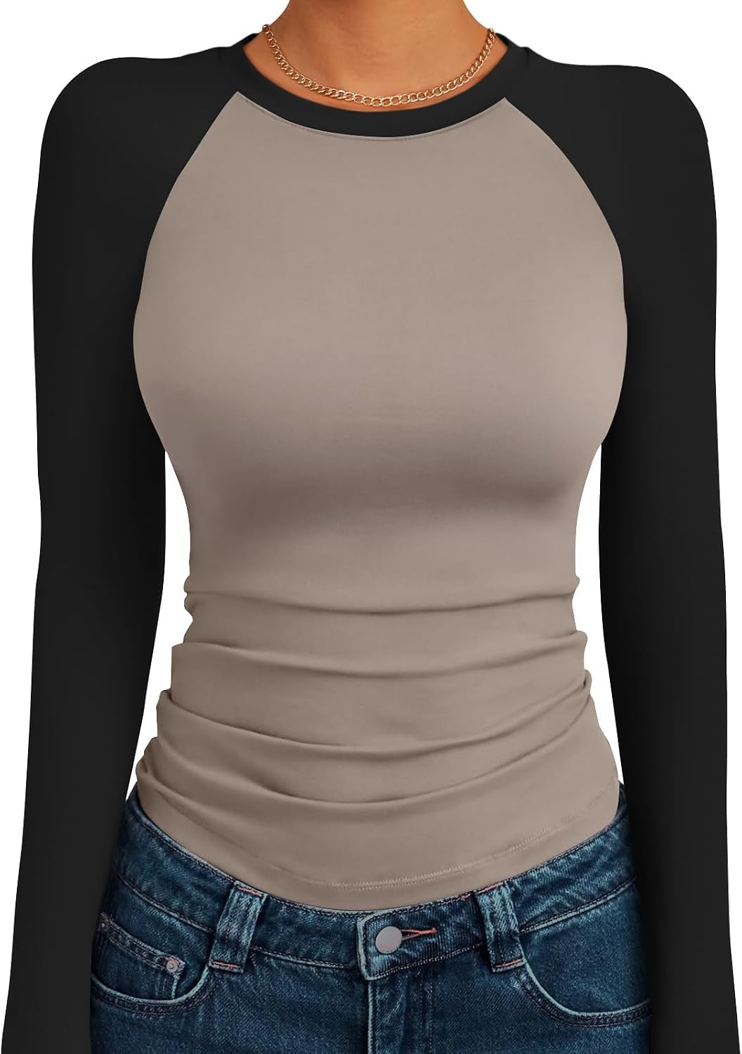 Trendy Queen Womens Long Sleeve Slim Fit Stretchy Color Block Raglan Shirts | Amazon (US)