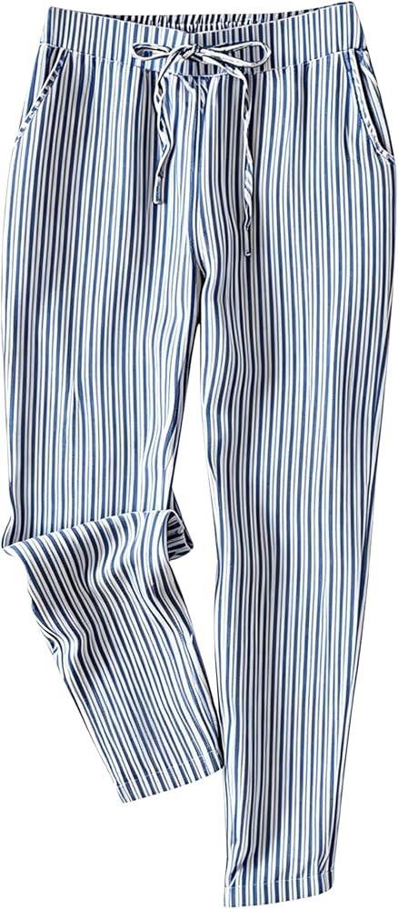 Tanming Womens Striped Pants Summer Casual High Waisted Drawstring Beach Pant Tapered Trousers wi... | Amazon (US)