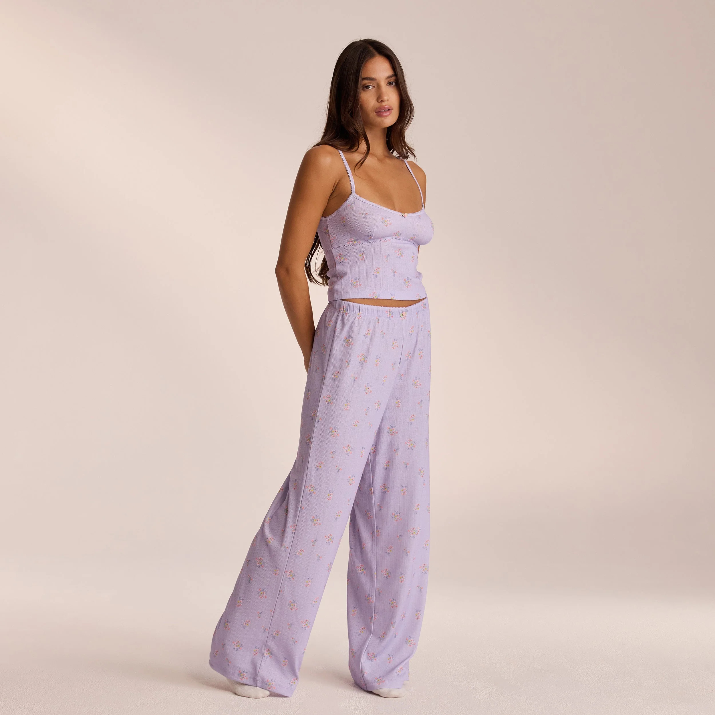 Pointelle Pyjama Bottoms - Lilac Floral | Lounge UK
