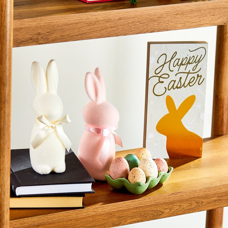 Easter Flocked Bunny Decor, Cream, 9 Inch, Way To Celebrate | Walmart (US)