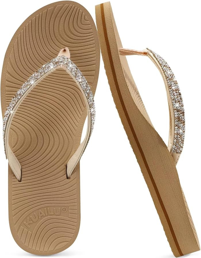 KuaiLu Women's Rhinestone Flip Flops with Comfort Arch Support Yoga Mat Cushion Sandals Fashion S... | Amazon (US)