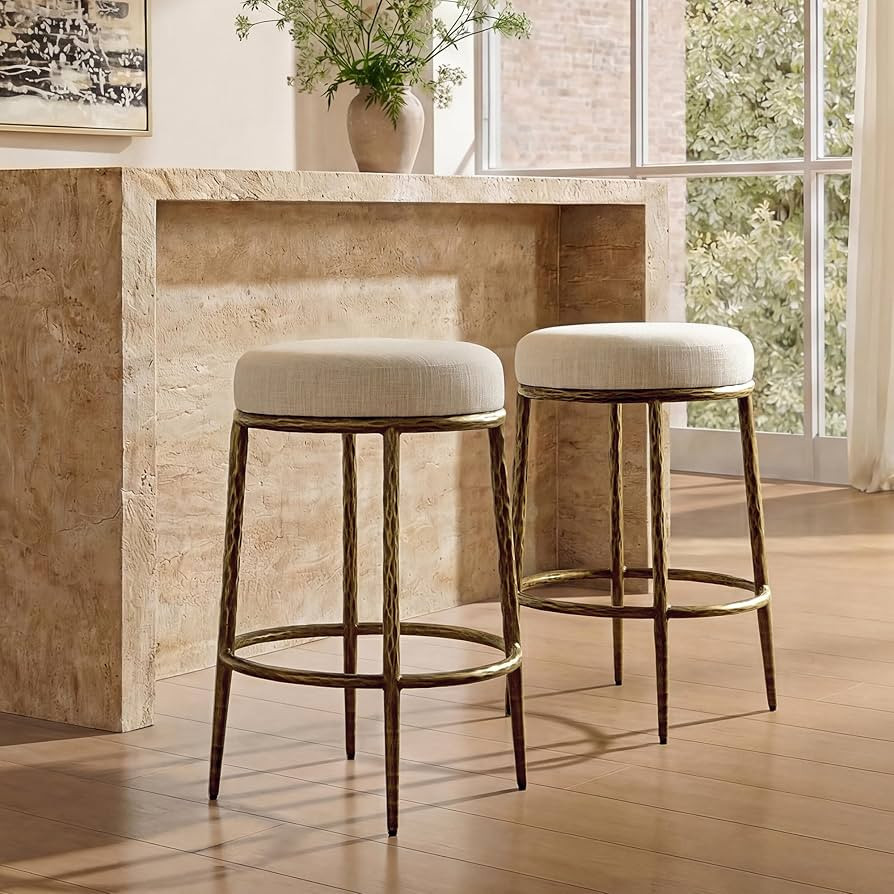 Morden Fort Backless Counter Height Bar Stools Set of 2, 26" Hand-Hammered Gold Bar Stools with L... | Amazon (US)