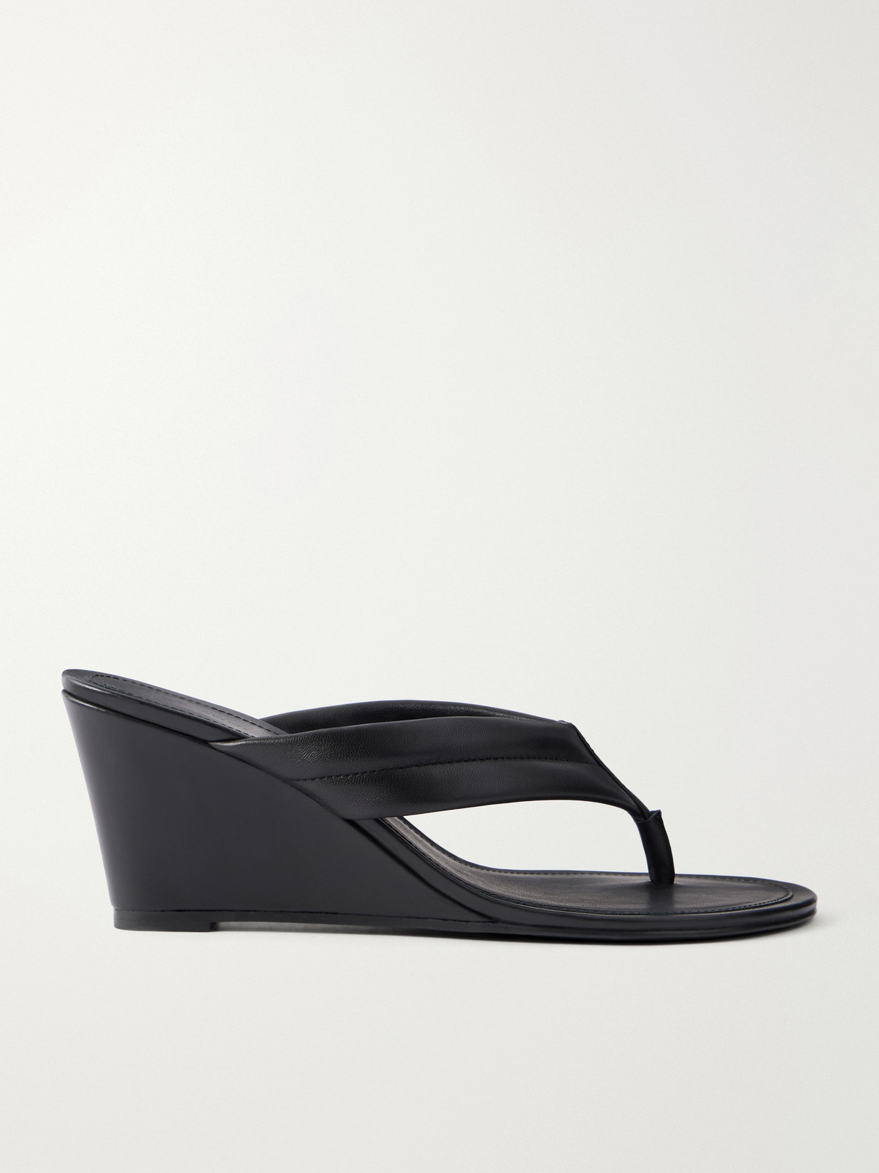 ST. AGNI - Leather Wedge Thong Sandals - Black | NET-A-PORTER (US)