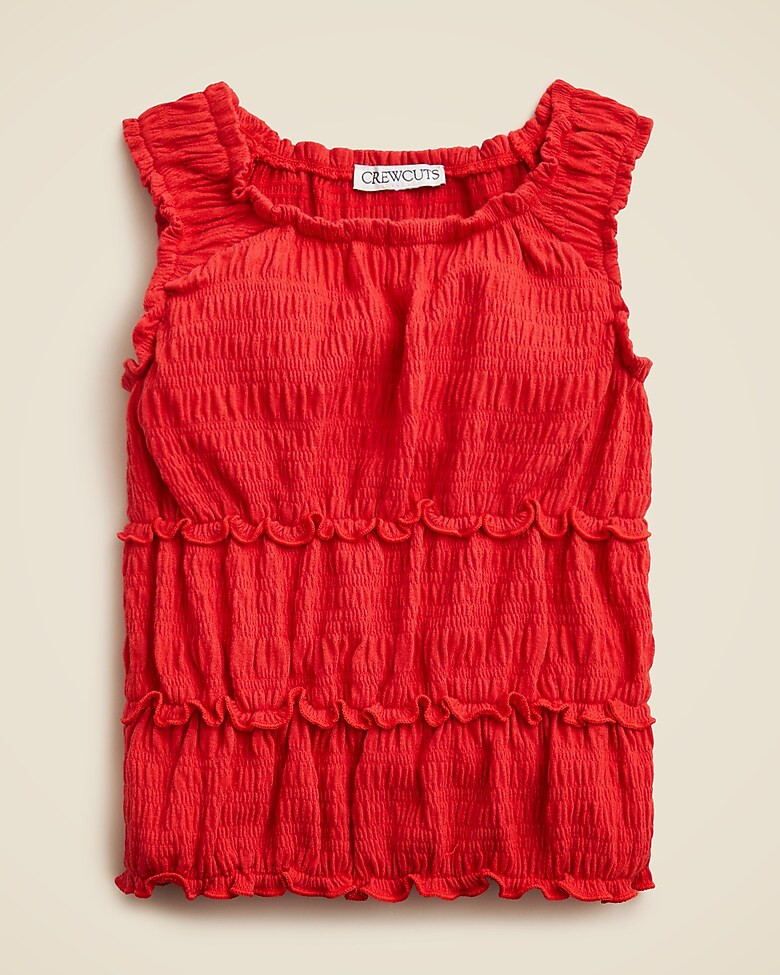 Girls' smocked lettuce-edge tank top in crinkled jersey | J. Crew US