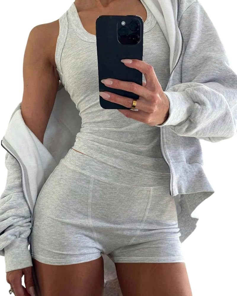 CHICME Womens Pajama Sets Casual Sleeveless Tank Top and Shorts Ribbed Knit 2 Piece Lounge Set | Amazon (US)