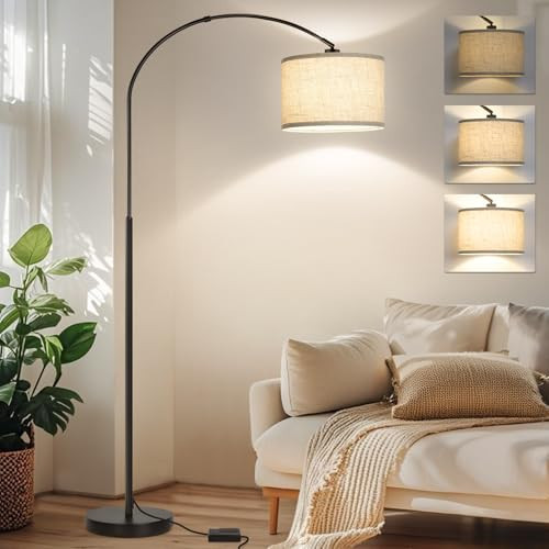Dimmable Floor Lamp, Arc Floor Lamp with Dimmer, Black Standing Lamp with Adjustable Hanging Shade, Over Couch Tall Reading Light, Modern Pole Lamp for Living Room Bedroom, 9W LED Bulb Included | Amazon (US)