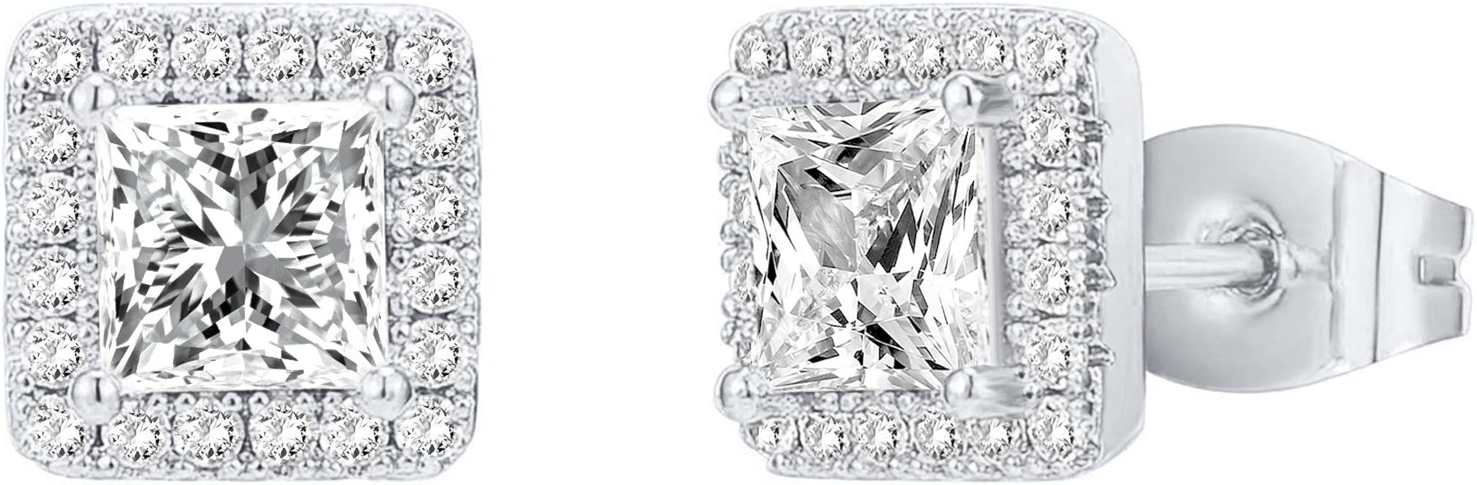 PAVOI 14K Gold Plated Sterling Silver Post Brilliant Round Faux Diamond Halo Earrings - Premium C... | Amazon (US)