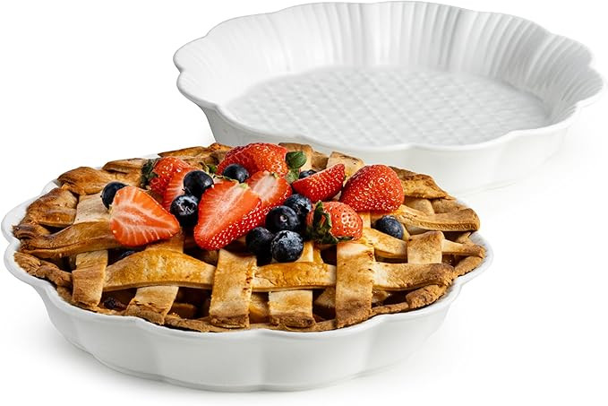 Pie Pan for Baking 9 Inch, Ceramic Pie Dish, Non-Stick Round Baking Dish, Porcelain Plates with R... | Amazon (US)