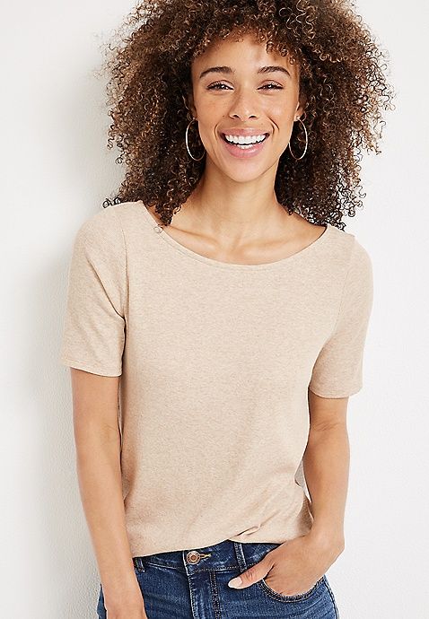 24/7 Flawless Ribbed Ballet Neck Tee | Maurices