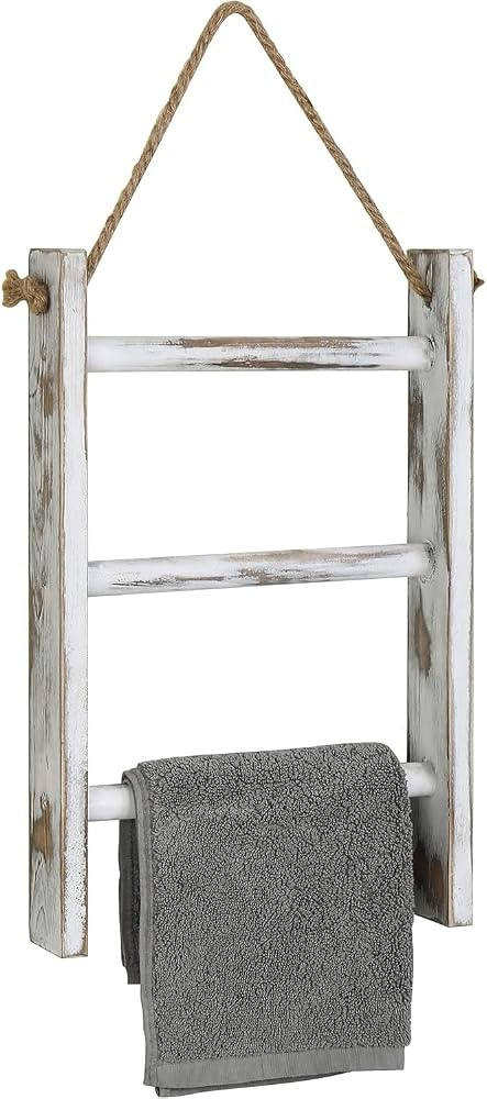 MyGift Rustic Hand Towel Holder, Whitewashed Solid Wood Farmhouse Bathroom Decor, Small Blanket L... | Amazon (US)