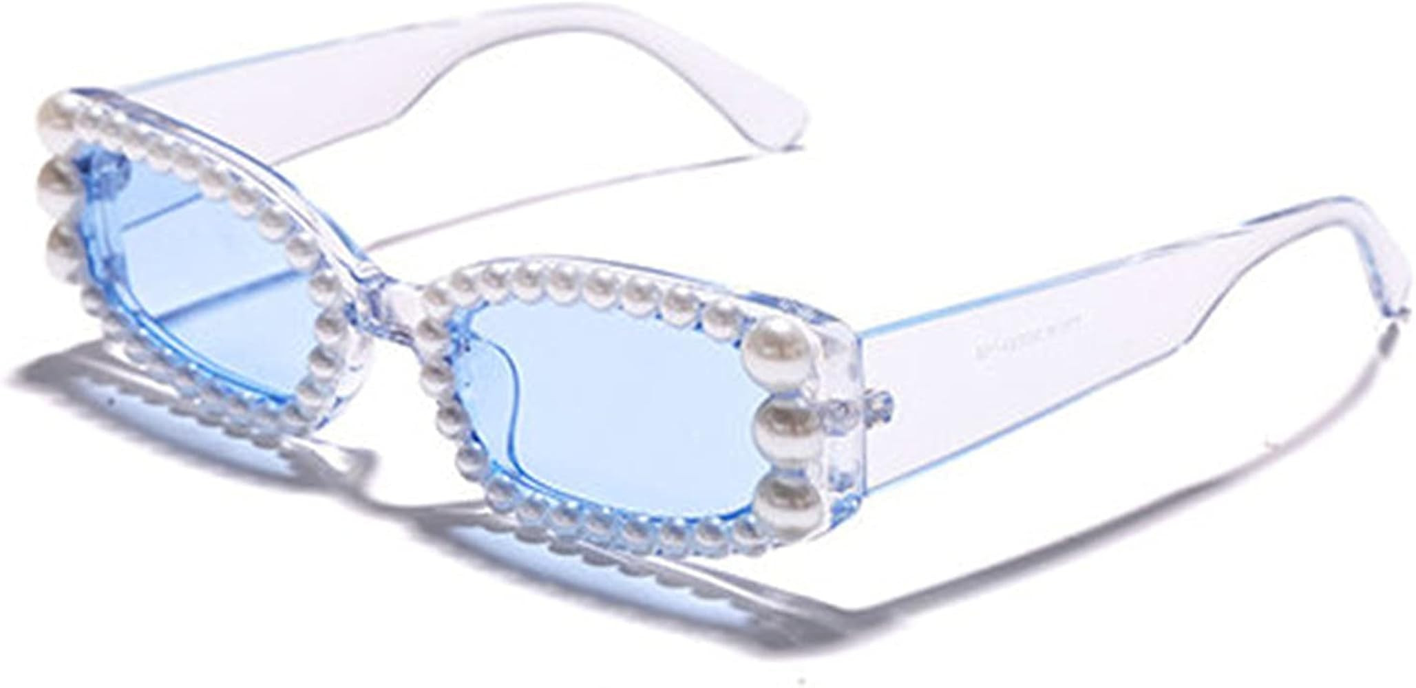 willochra Pearl Rectangular Candy colors Sunglasses Vintage Retro Diamond Narrow Square Rhineston... | Amazon (US)