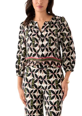 Women's Puff Sleeve Printed Split Neck Blouse | Belk