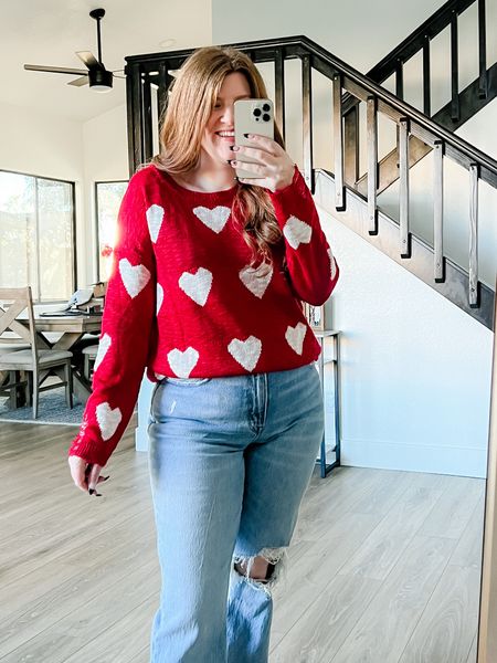 Valentine’s Day sweater from amazon wearing size small. Red heart sweater. Valentine’s Day outfit. 

#LTKstyletip #LTKunder50 #LTKSeasonal