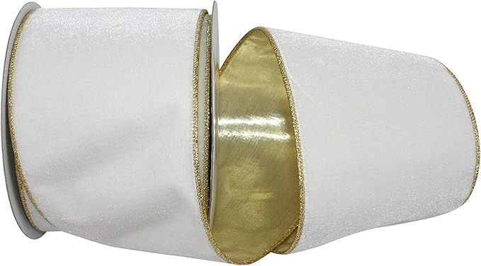 Reliant Ribbon Plush Metallic Backed Velvet Wired Edge Ribbon, 4 Inch X 10 Yards, Ivory/gold | Amazon (US)