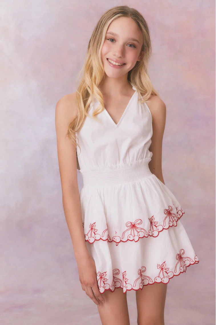 Girls Romille Cherry Embroidered Cotton Dress | LoveShackFancy