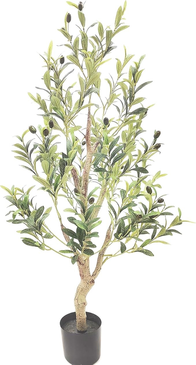 Artificial Olive Tree Faux Silk Plant - 4ft for Home Office Decor Indoor Fake Potted Tree with Na... | Amazon (US)