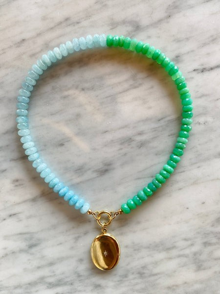Pre:Order Aquamarine and Chryso Chalcedony  Necklace with Locket- 50/50 | HART