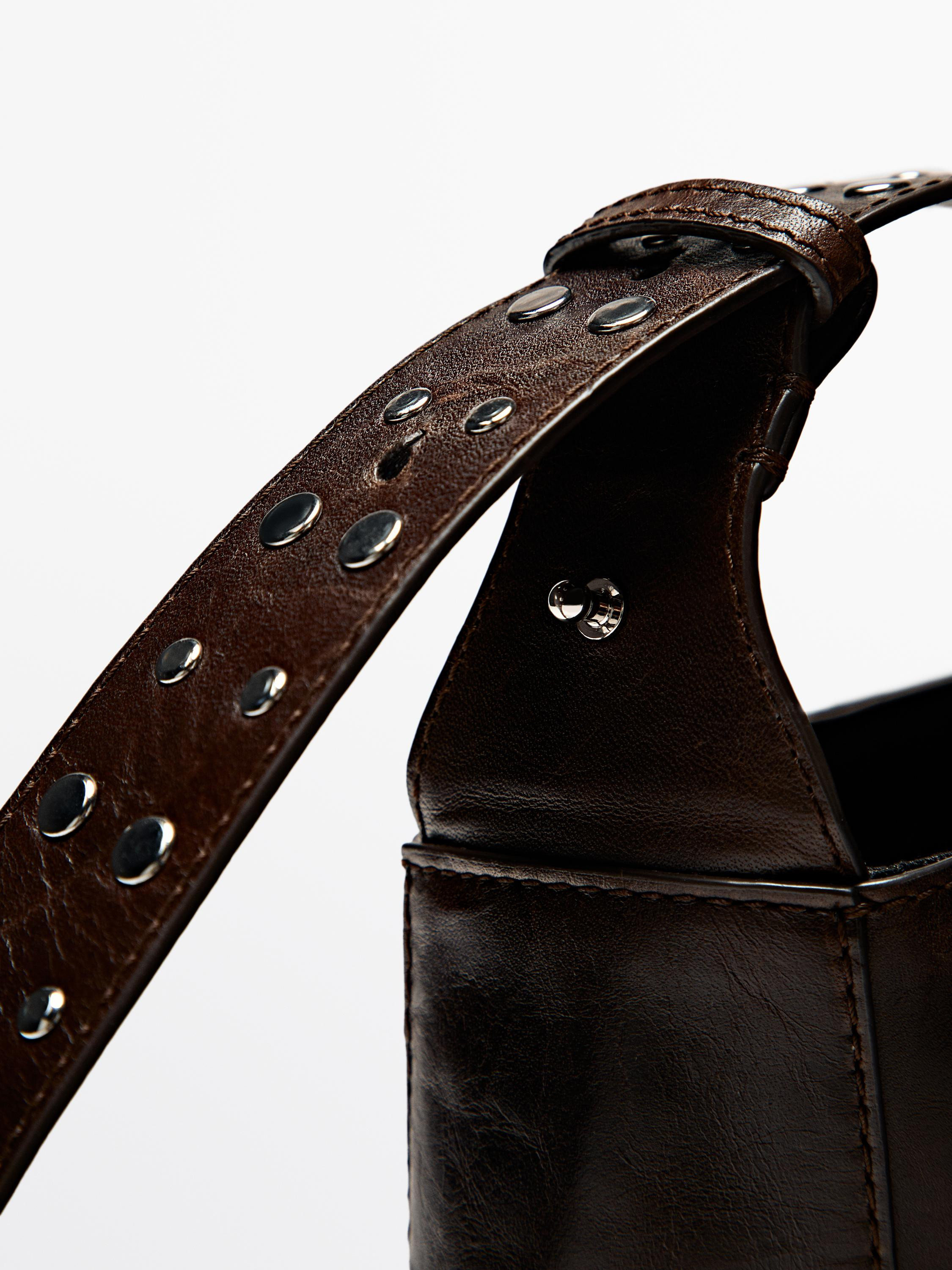 Nappa leather bucket bag with studs | Massimo Dutti US