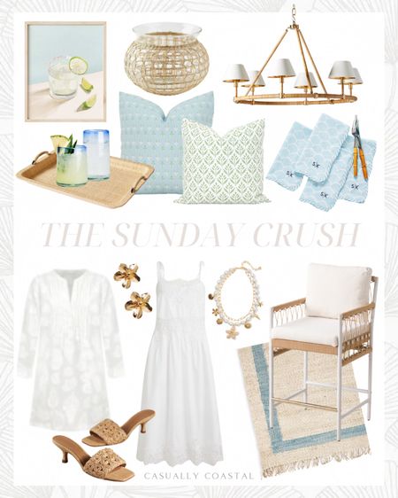 This week’s Sunday Crush! 🌊

Coastal home decor, coastal style, coastal decor, summer dresses, white dresses, resort wear, vacation dress, coastal rugs, coastal chair, gold jewelry, coastal artwork, coastal pillows, summer pillow covers, green & white pillow covers, blue & green pillow covers, seagrass vase, coastal vases, jute border rug, rugs on sale, Serena & Lily rugs, neutral rugs, natural rugs, 8x10 rug, 9x12 rugs, 5x8 rugs, blue rim double old fashioned glass, drinking glasses, shell block print scalloped napkins, tablescape decor, fabric napkins, raffia tray, decorative pillow cover, feather block print pillow cover, throw pillows, accent pillow, margarita cocktail print, artwork, straw heels, woven sandals, dress sandals, cotton poplin dress, long sleeve linen dress, white linen dresses, Serena & Lily chandelier, coastal chandelier, dining room chandelier, counter stool with rope detailing, TJ Maxx counter stools, Serena & Lily look for less stools, coastal counter stool, rope stools, small orchid earrings, gold earrings, pearl charm necklace, summer home decor 

#LTKFindsUnder100 #LTKFindsUnder50 #LTKHome