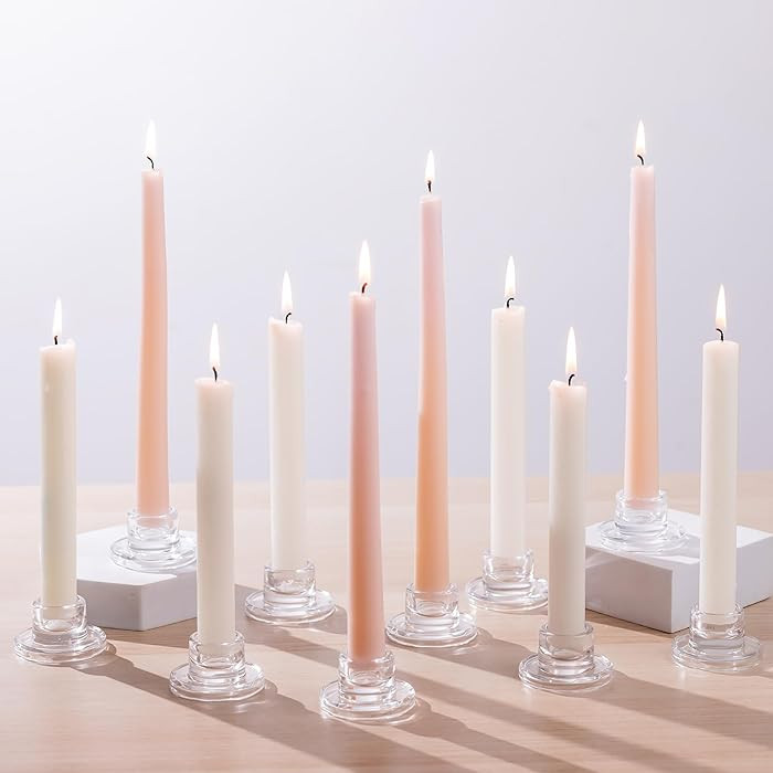 Glasseam Glass Tapered Candlestick Holders: 10Pcs Small Taper Candle Holders Bulk Clear Candle St... | Amazon (US)