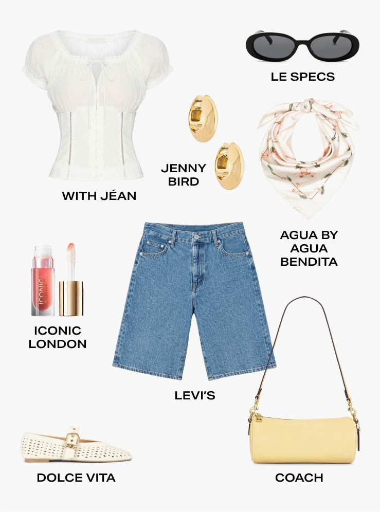 Easy, elevated, and effortlessly chic. 🤍 This everyday look pairs a feminine corset-inspired top with classic denim shorts, a buttery yellow shoulder bag, Mary Jane flats, and timeless gold accessories for an outfit you'll reach for on repeat.

Featuring With Jéan, Levi's, Coach, Jenny Bird, Le Specs, Agua by Agua Bendita, Dolce Vita, and Iconic London from Revolve. Shop the complete look in my LTK.

#LTKStyleTip #LTKSeasonal #LTKCasual #Revolve #EverydayStyle #DenimShorts #SummerOutfit #WeekendStyle #WithJean #Levis #CoachBag #JennyBird #LeSpecs #DolceVita #AguaByAguaBendita #IconicLondon #MaryJaneFlats #CapsuleWardrobe #MinimalStyle #QuietLuxury #EffortlessStyle #FashionInspo #LuxuryCasual #NeutralStyle #StreetStyle 

 #LTKgrwm #LTKootd #LTKSaleAlert