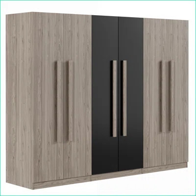 Chests & Wardrobes, Modern 6-Door Storage Wardrobe with Drawers | White + Natural or Black + Natural | Particle Board + MDF | Wayfair North America