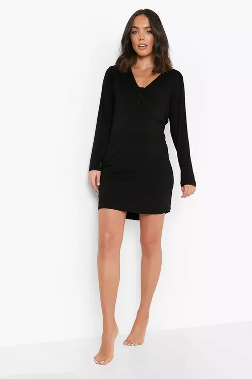 Maternity Button Neck Nursing Nightgown | Boohoo.com (US & CA)
