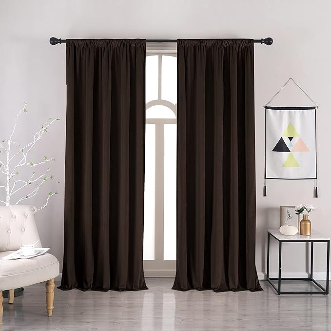 Brown Velvet Blackout Curtains - nanbowang 84 Inches Long Light Blocking Rod Pocket Window Curtai... | Amazon (US)