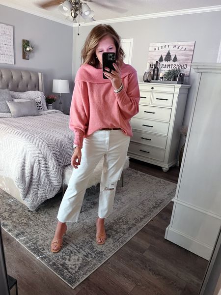Loving this off the shoulder sweater in a gorgeous pink. Styled with white straight jeans and neutral heels by The Drop from Amazon

Sweater, casual outfit, jeans, date night, weekend outfit, sale, amazon finds, express jeans, Valentine’s Day outfit, fashion over 40

#LTKsalealert #LTKstyletip #LTKunder50