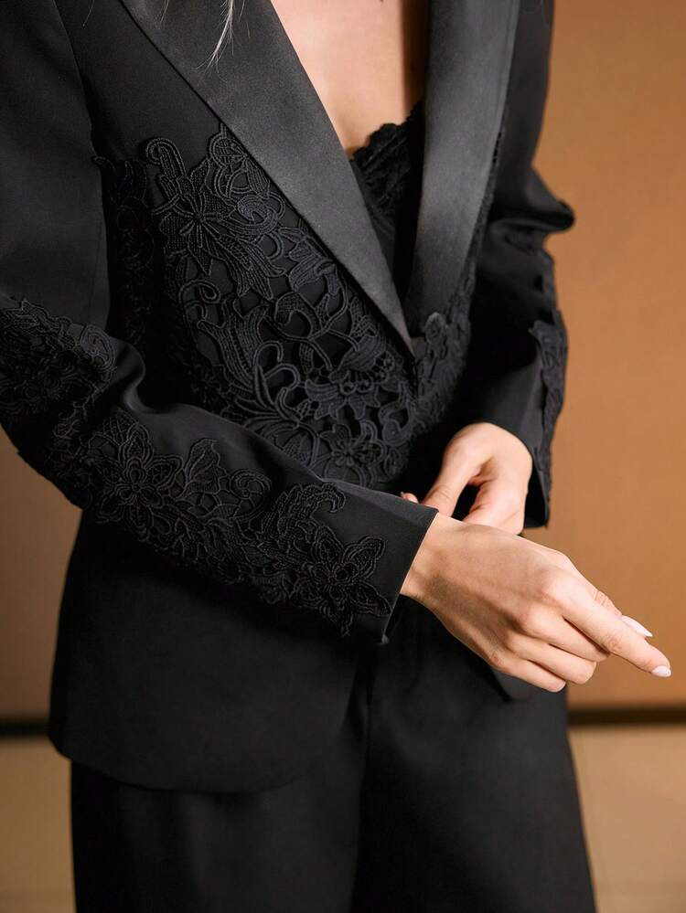 LocalMOTF PREMIUM EMBROIDERY DETAIL PEAK COLLAR BLAZER | SHEIN