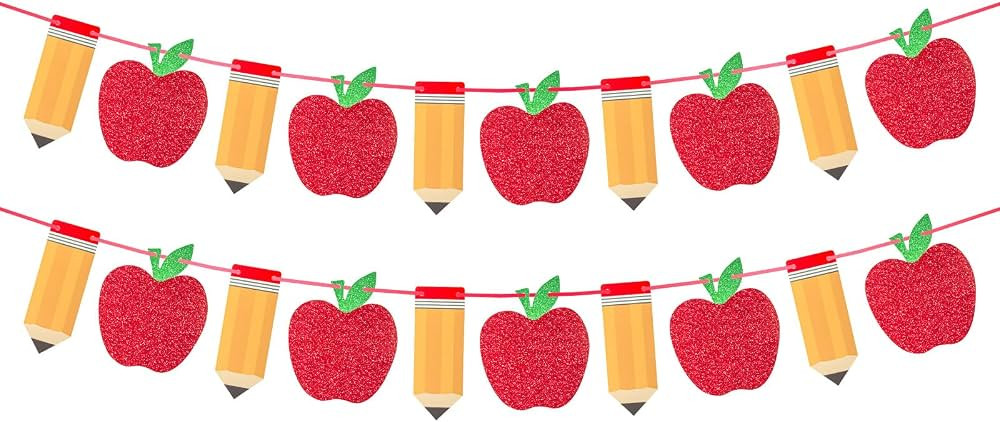 Pre-Strung Pencil Apple Banner for Back to School Decorations Sign Garland, First Day of School C... | Amazon (US)