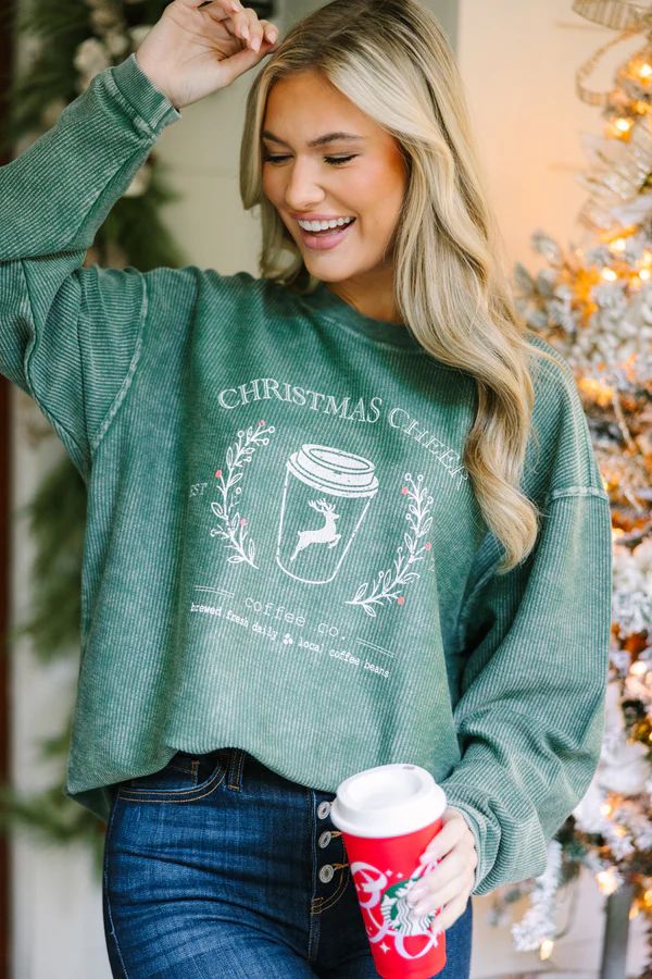 Christmas Coffee Co. Green Graphic Corded Sweatshirt | The Mint Julep Boutique