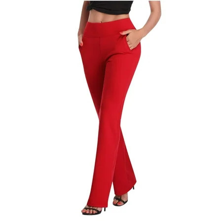 XFLWAM Women s Yoga Dress Pants Stretchy Work Slacks Business Casual Straight Leg/Bootcut Pull on Tr | Walmart (US)