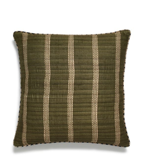 Grassetto Zigzags Pillow Cover - Cedar Green/Indigo | OKA US
