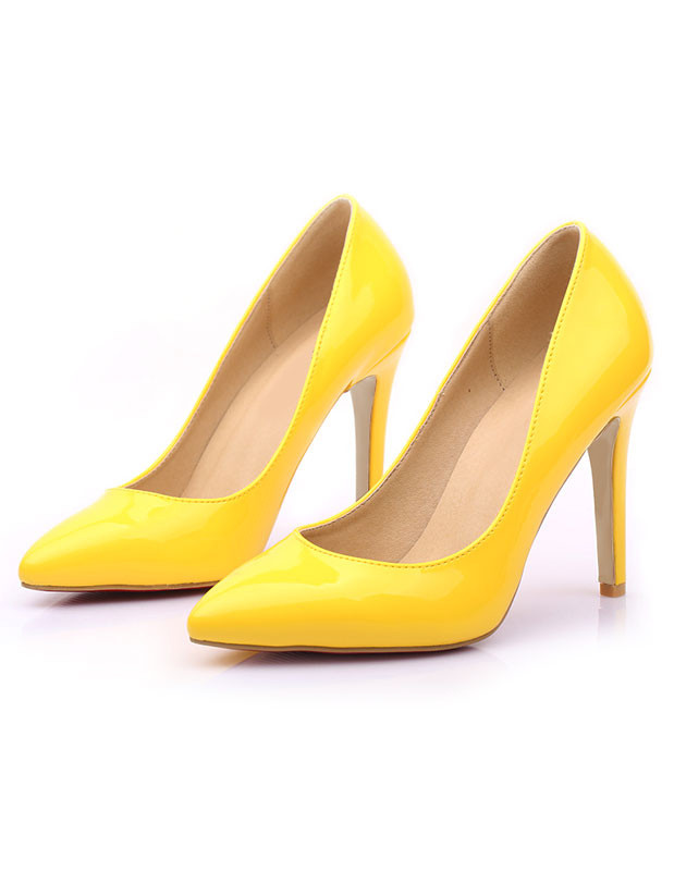 Yellow High Heels Pointed Toe Women's PU Slip On Stiletto Heel Pumps | Milanoo